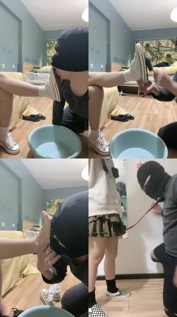 【黑泽兮】狗舌头清理帆布鞋白棉袜/棋盘格黑袜踩踏【完整版】