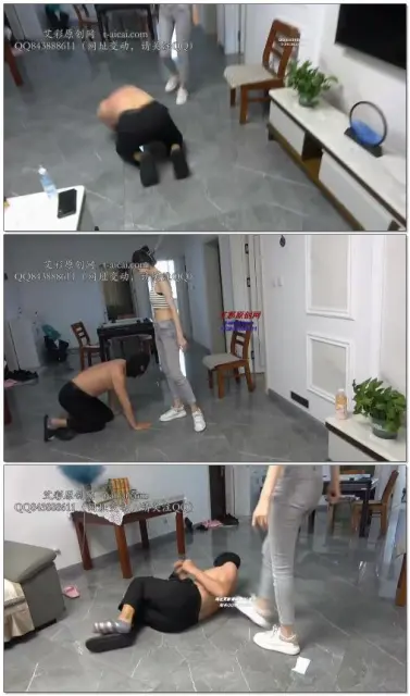 【艾琳】运动鞋暴力踢踹狠跺狗头藤条狂抽