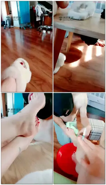 【灵犀女ss】清晨家奴伺候，舔脚洗脚痰盂，可爱白绒棉拖裸足超美怕