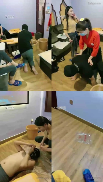 【诺曦s】和足浴店素人女技师一起玩弄小贱畜，呕吐