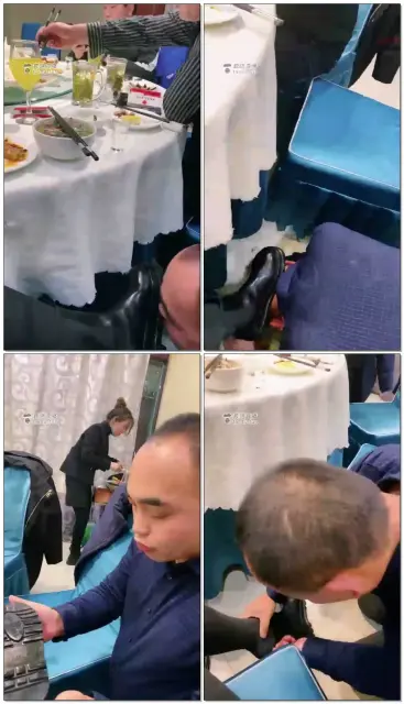 【乔安S】聚会吃饭，狗子桌子底下舔鞋底（真实，很有冲击力）