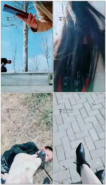 【魅影女神】野外遛狗皮靴踩面包喂食虐它