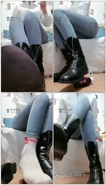 【白桃S】第一视角：折磨家犬，皮靴白袜哭礼拜四牛仔裤恋臀