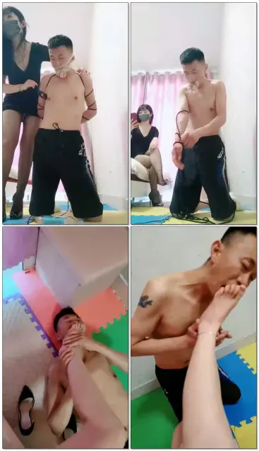 【魅影女神】捆绑丝袜堵嘴电击强制rush鞭打虐添脚