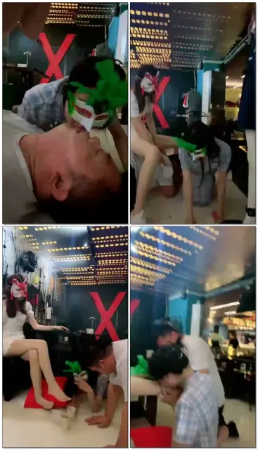 【虞姬】调教情侣m，舔鞋，暴力踩踏，舔脚，圣水