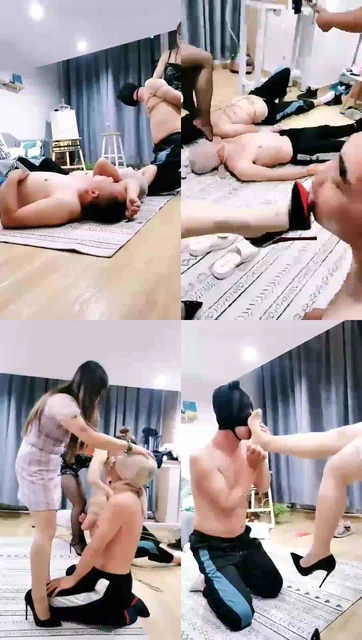 【雪瑶大大&冰爷】双主调三贱狗，捆绑，全体在踩踏，踩脸，耳光，深喉，喂食