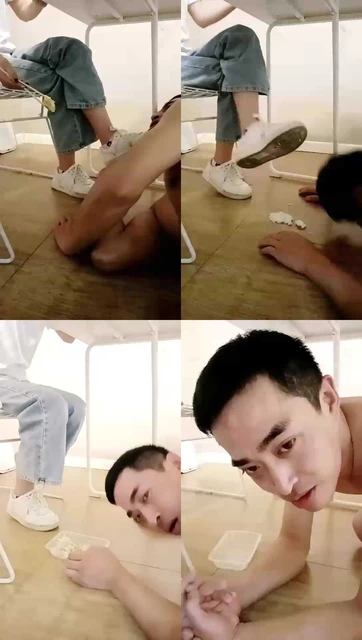 【刘二狗】餐桌下面吃妹妹扔下不吃了的东西，舔脏鞋底，给妹妹当脚垫