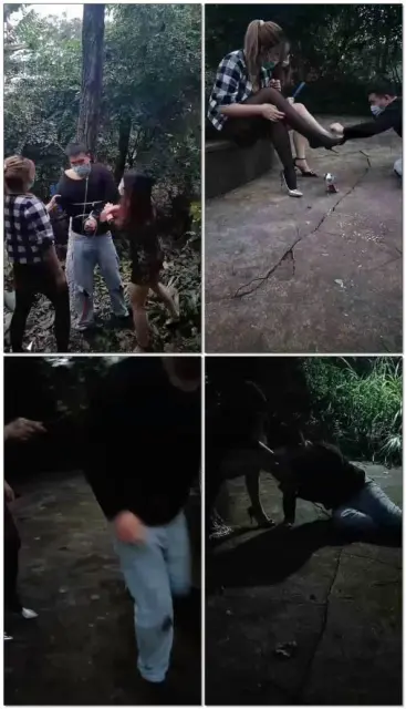 【套路户外第一帅男神】双女王调教捆绑鞭打耳光舔脚转胯遛狗