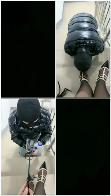 【瑶欣s】楼梯口调教贱狗皮鞭