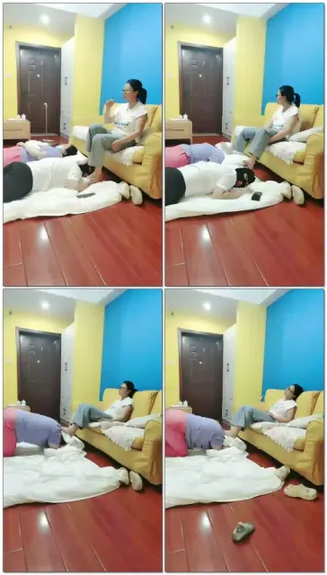 【雯雯可劲吃】素人女女舔脚，情侣奴踩脸