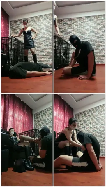 【冷颜Queen】黑丝原味控制皮靴全体重踩踏开发虐乳