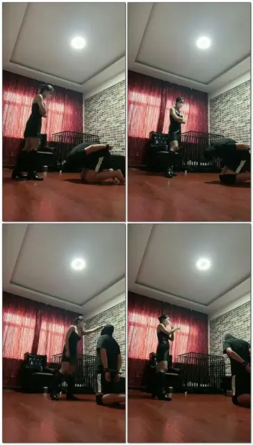 【冷颜Queen】手铐反锁束缚控制手抽耳光皮靴暴力踢头踹脸