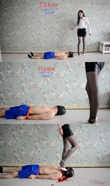 【萱萱】【奴隶岛】萱萱白色铆钉高跟鞋跺脸