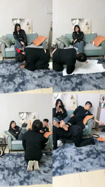 【萝卜S】情侣S-轮流舔脏鞋/脚喂酸奶/物化脚垫奴/耳光骑马