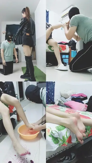 【美娜格格】美容院技师长靴裸足踩喂食