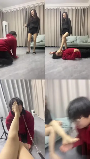 【素人挖掘机】卷发女神-狗链遛狗踢踹/骑马转胯/踩踏提档/鞭打