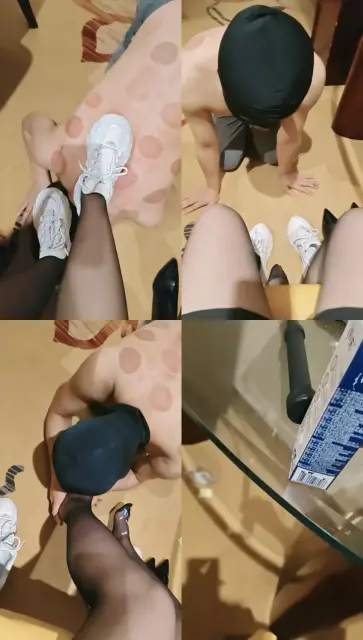 【泡芙】沉浸式-小白鞋黑丝脚踩喂食