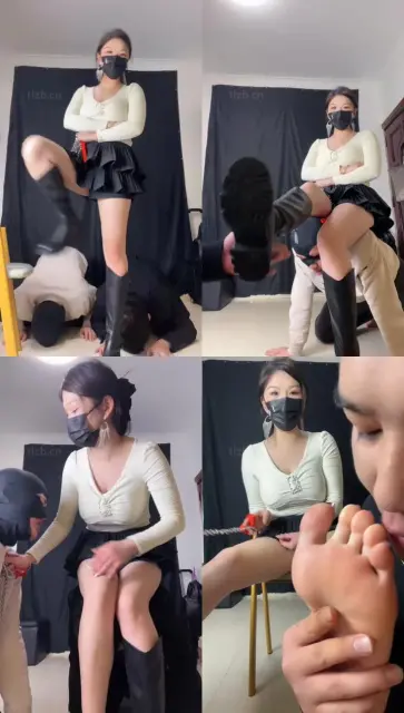 【甜心教主】双M-轮流骑马转胯/长靴踩踏/耳光揪耳朵/闻丝袜脚