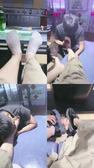 【萱萱】KTV羞辱服务生-鞋插嘴深喉/下跪按摩/强制闻原味袜