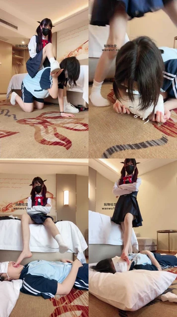 【奶味小仙女】女学生狗-清理小白鞋白袜/骑马骑脖/衣架抽