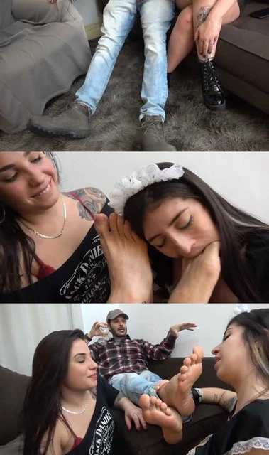 【欧美女王】BGP男主女奴 两个女仆舔男主大脚 MD05