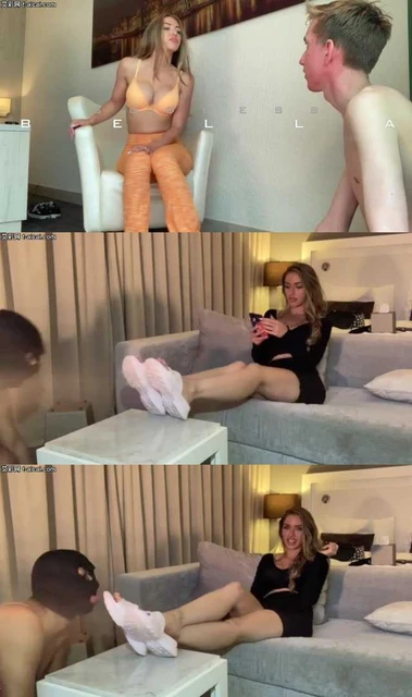 【欧美女王】屌丝狗喝拜金女Bella的浓痰闻舔原味凉拖臭汗脚!被大鞋底子抽脸!