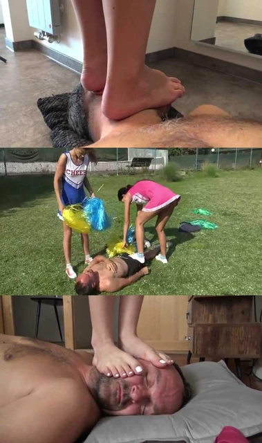 【欧美女王】活力啦啦队双人跳踩泳衣女主全体重踩踏感受脑袋爆裂