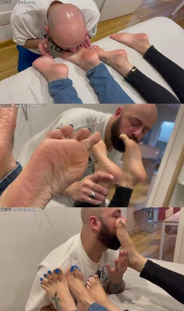 【欧美女王】大胡子贱狗给Grazi和Lana女神啃脚后跟嘬脚趾清理死皮和污垢！