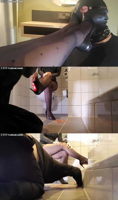 【欧美女王】厕所踩烂蛋糕脚喂食！幸运狗奴被高傲的Grace女王拴狗牌舔鞋底