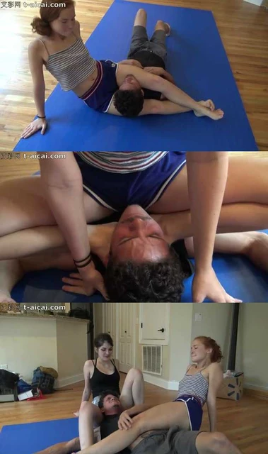 【欧美女王】被两个年轻小软妹给打了！踩脖子闻臭脚，绞杀窒息KO太丢人了