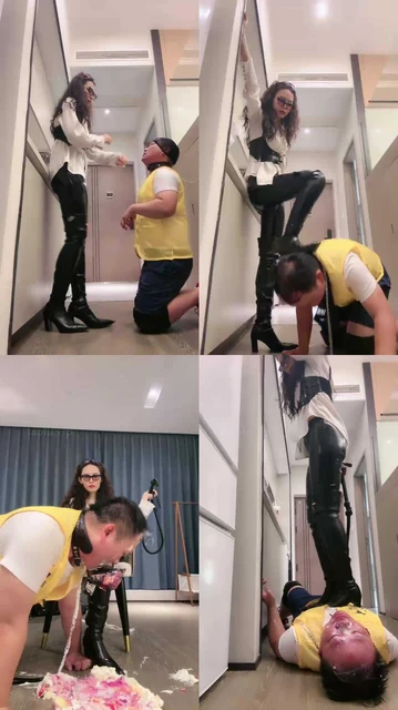 【靴嘉倪】开发外卖小哥做狗-长靴踩虐/狗链遛狗/踩踏喂食