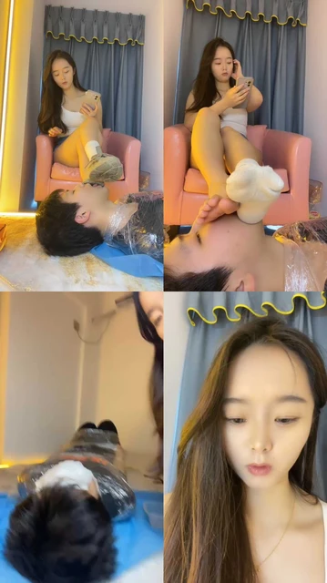 【芊芊】保鲜膜捆绑强制闻鞋/舔脏鞋白袜/袜子塞嘴/加官窒息/踩踏