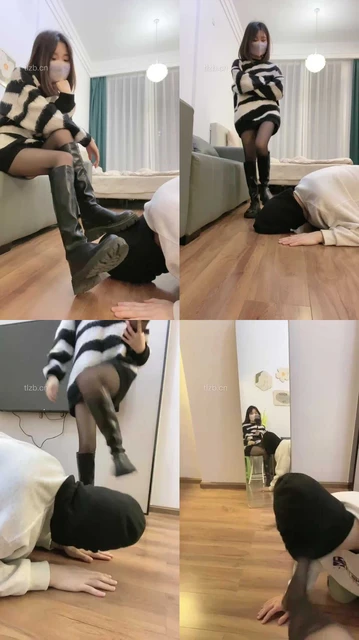 【奶味茶茶】长靴黑丝玩弄-踩头踩踏/踢裆/对镜羞辱插嘴