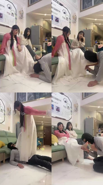 【阿昆】带汉服素人闺蜜玩狗-骑马转胯/高跟踩踏/闻素人白袜