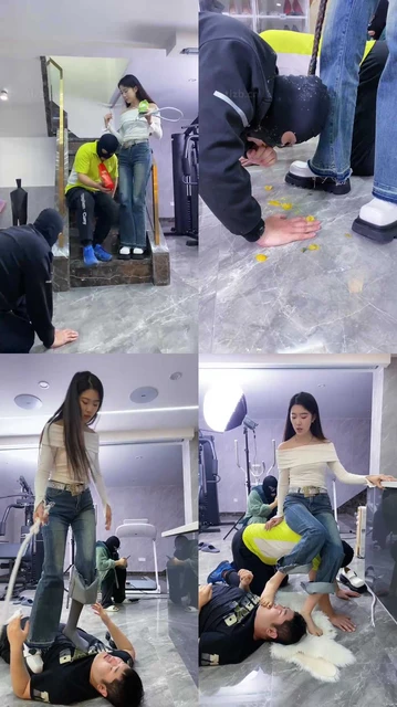 【麋鹿银儿】舔地板喂食/吃口水/鞭打/踩狗爪/全体重踩