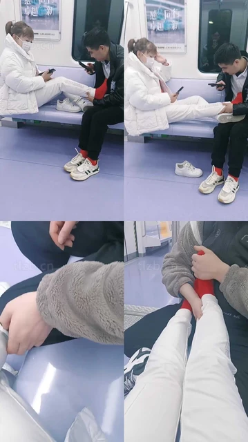 【乐爷】地铁上小白鞋棉袜玩狗