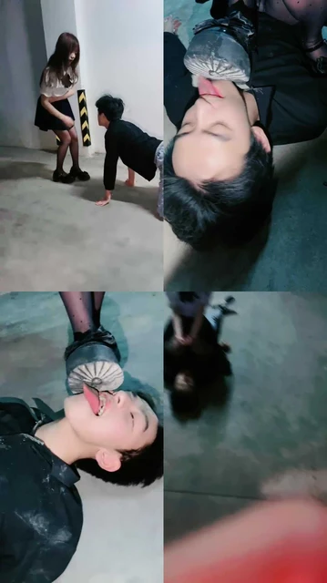 【小妍】车库挑调-JK洛丽塔-皮鞋黑丝踩虐/吃口水/舔脏鞋底