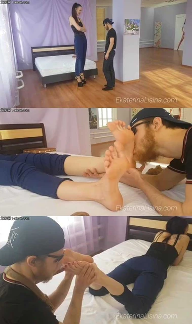 【欧美女王】身高2米真实女巨人Ekaterina丝袜臭汗脚踩扁矮小贱男!闻舔臭丝袜脚