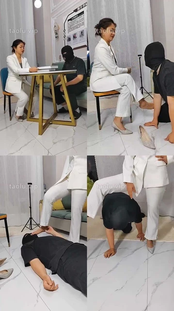 【阿昆】剧情-女经理羞辱男下属-耳光抽/高跟裸足踩