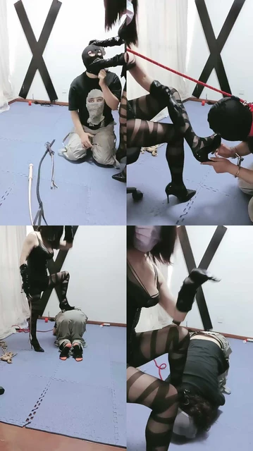 【冰女王】骑马狗链遛狗/捆绑/高跟踩虐/内裤套头