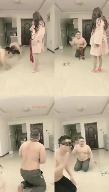 【未知女主】粉色高跟全体重踩踏双奴调教