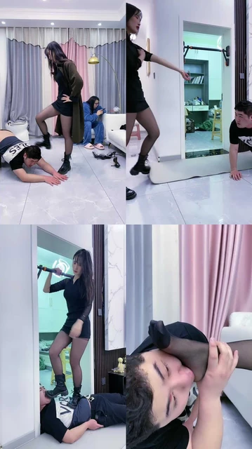 【麋鹿银儿】开发素人车模-短靴黑丝跳踩/转胯遛狗/长腿诱惑