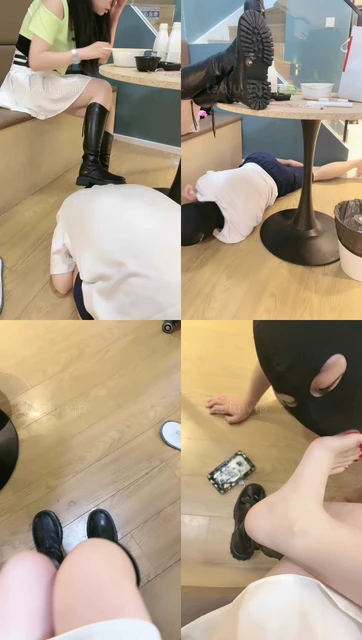 【槿一】桌下视角-长靴脚踩喂食