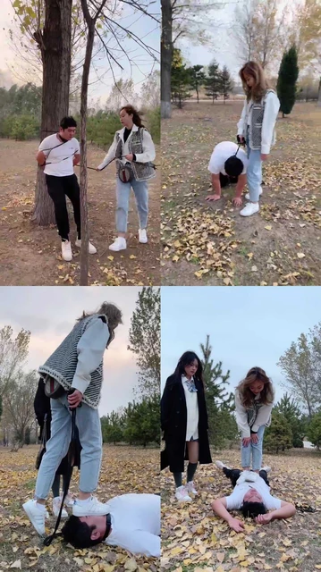 【二宝】姐妹花户外遛狗踩踏