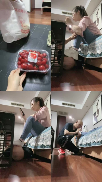 【魅儿S】家奴伺候吃饭-桌下小白鞋棉袜踩狗