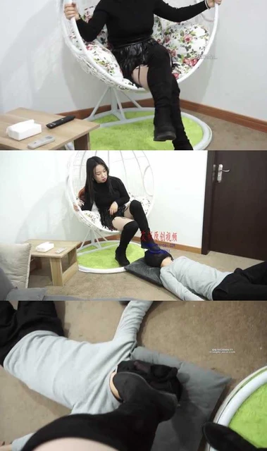 【黑丝诱惑】某在校女大学生长靴初次玩踩踏