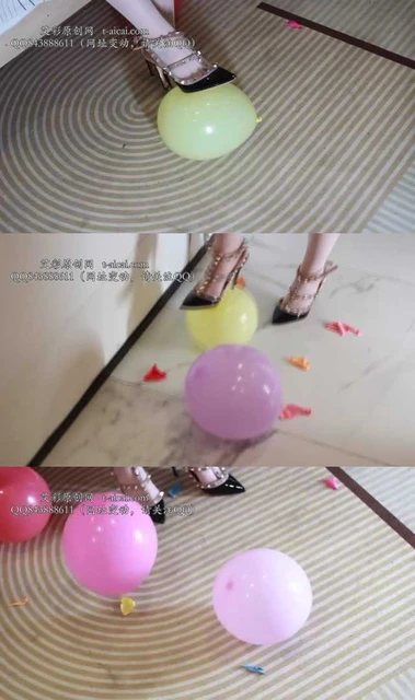 【黑丝诱惑】【晓俞】素人篇：大二学生晓俞白丝高跟鞋踩气球