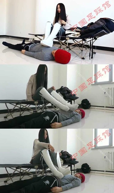 【小黑屋】天依女主白靴子棉袜的人体脚踏！