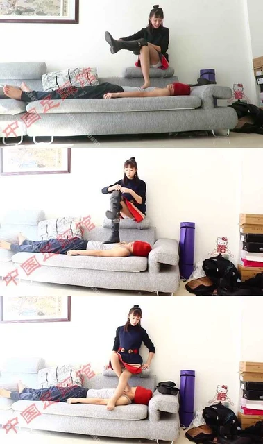 【小黑屋】超美00后天使女主长靴踩头，脱靴闻丝袜脚全体重踩头！