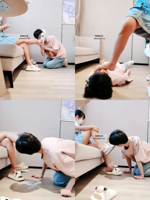 【萌宝儿】跪舔拖鞋原味白短袜/裸足深喉